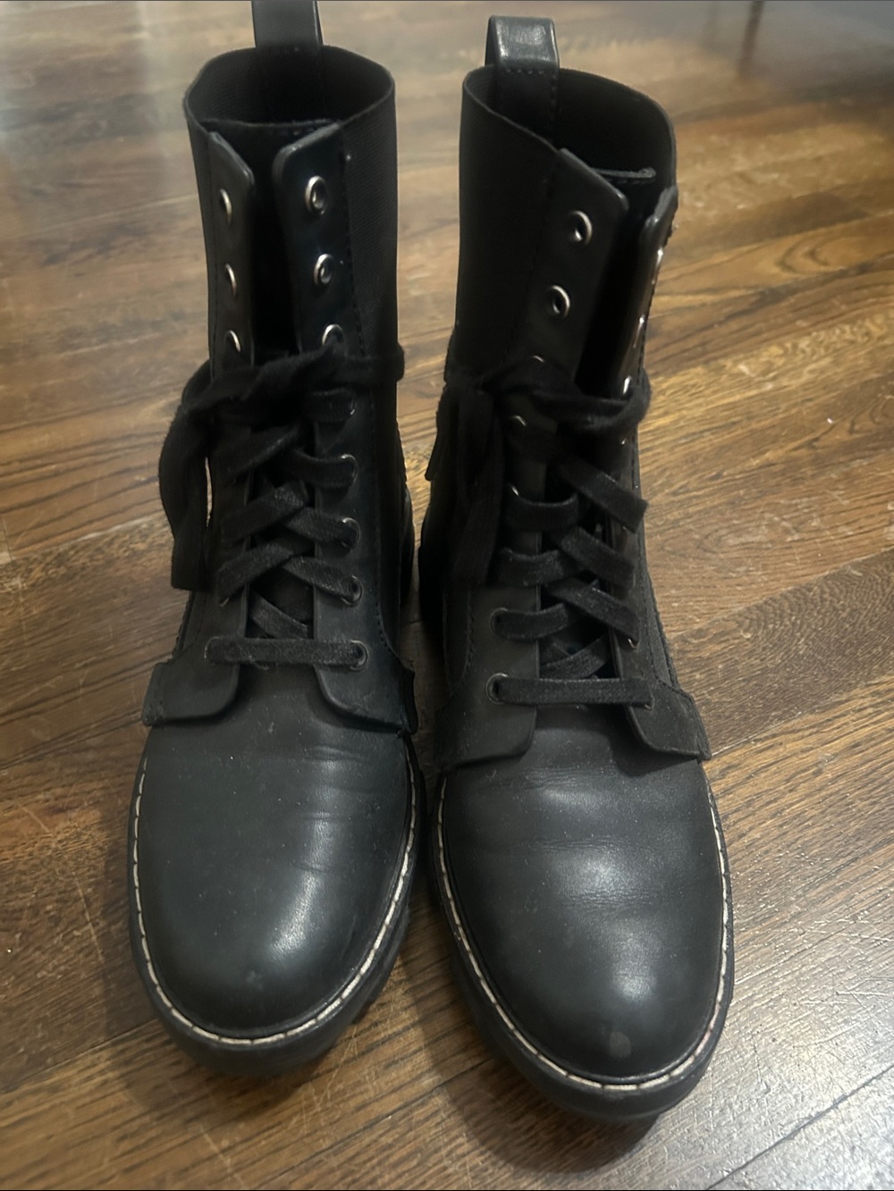 rag & bone Black Leather Lace-Up Military Boots